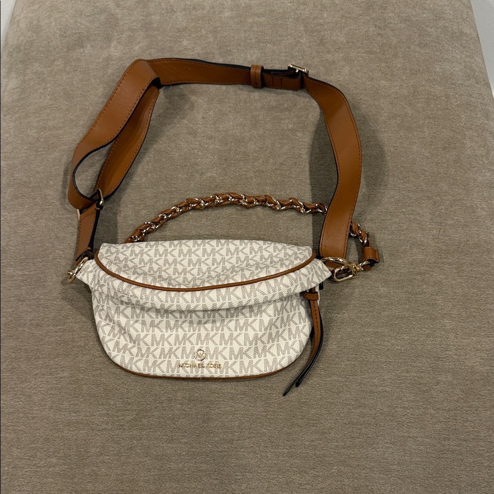 Michael Kors Tan and Cream Logo Crossbody Bag